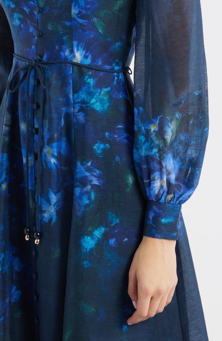 Ever New Kahlani Floral Print Long Sleeve Midi Dress, Alternate, color, Navy Fontaine Floral