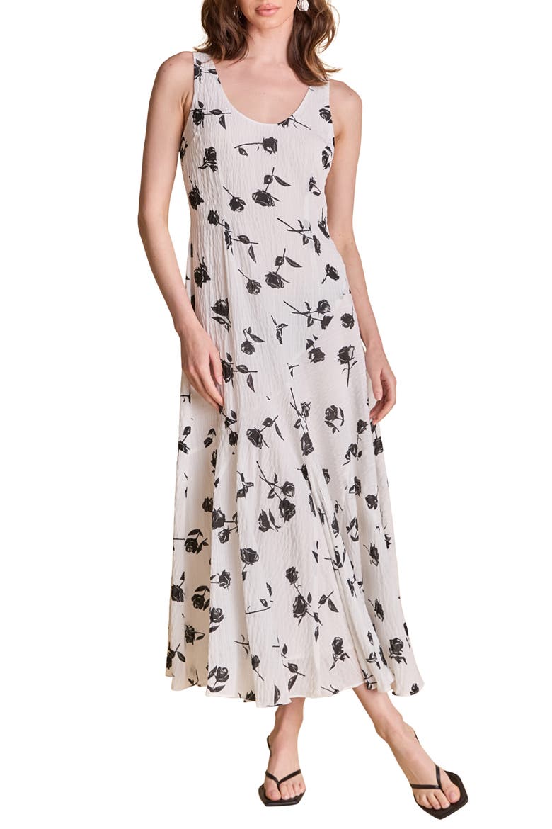 Floral Print Chiffon Dress, Main, color, WHITE/ BLACK