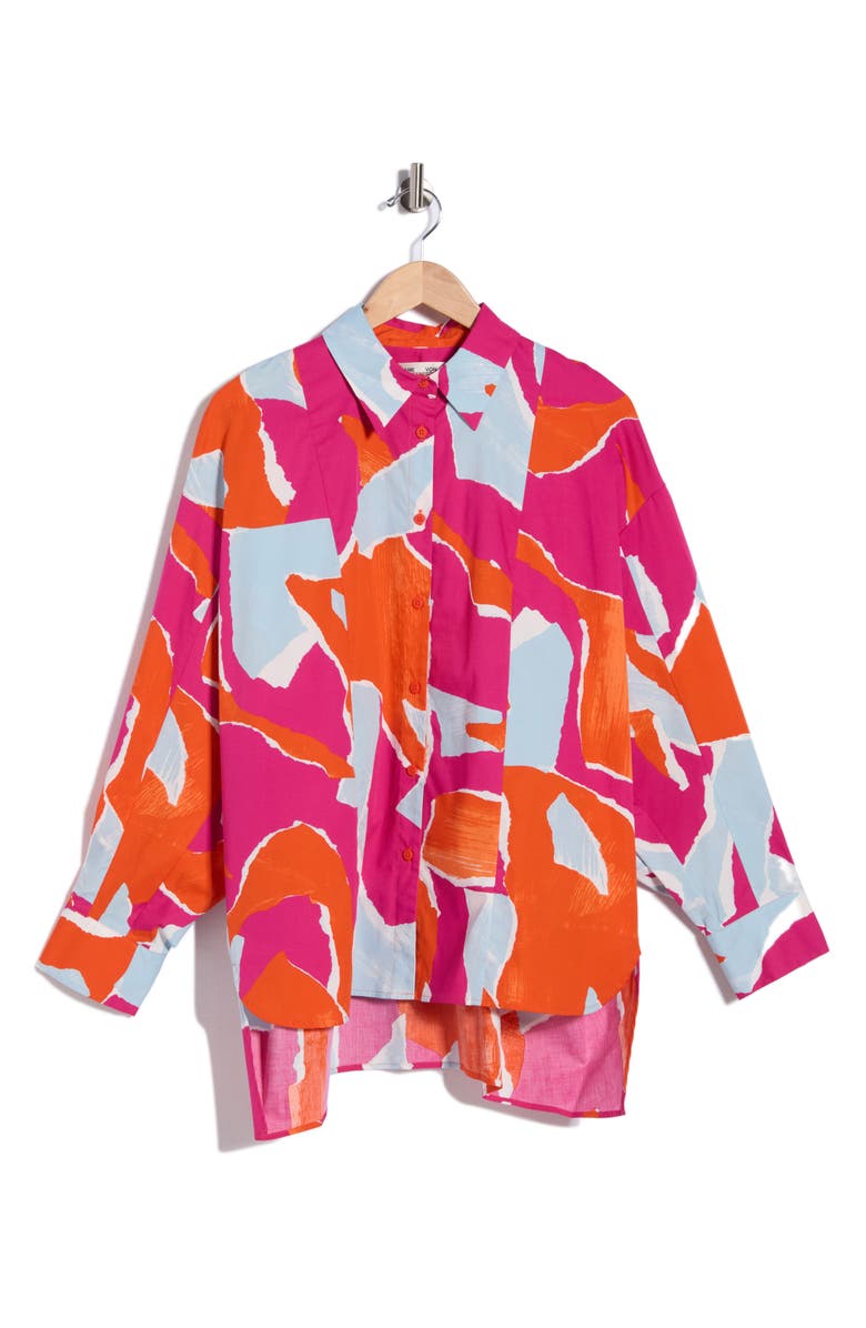 DVF Laura Long Sleeve Woven Shirt, Main, color, Island Camo Large Pink