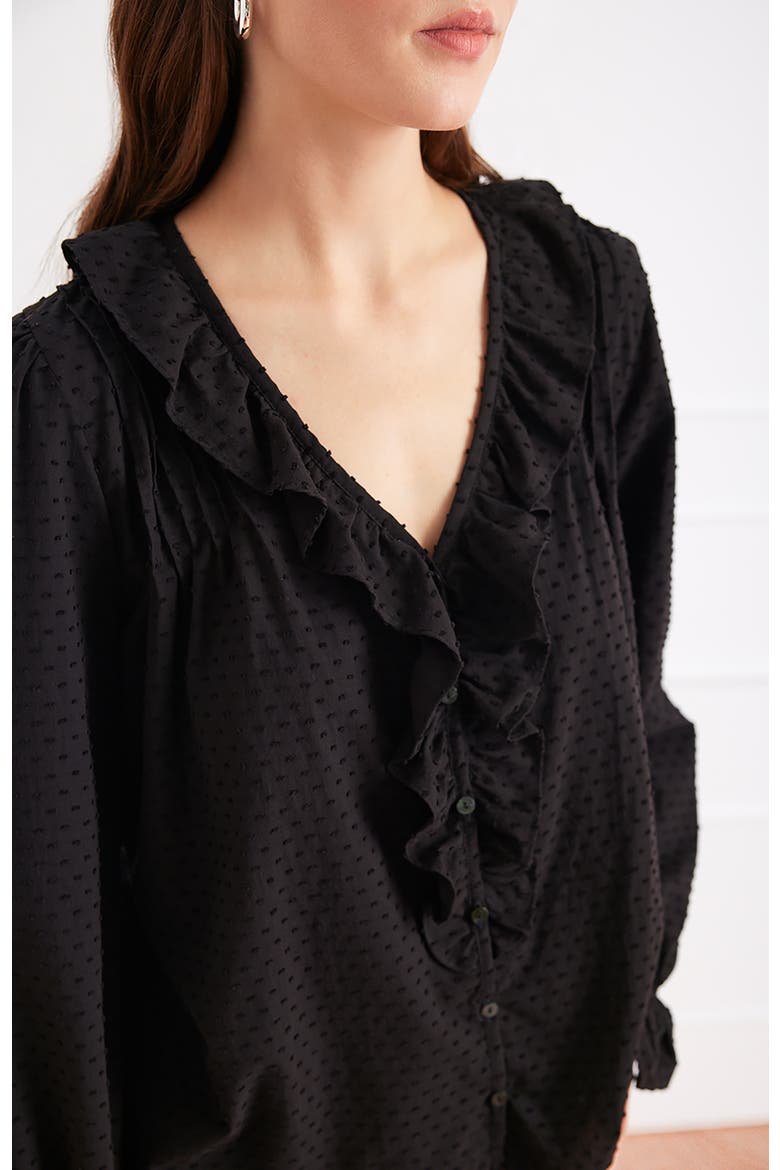 Long Sleeve Chloe Swiss Dot Ruffle Shirt, Alternate, color, Black