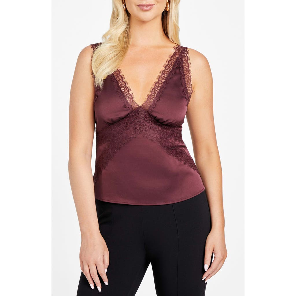 Marciano Jael Lace Trim Satin Camisole In Brown
