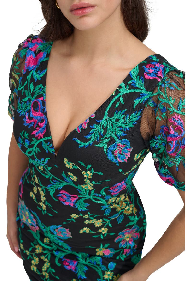 Floral Embroidered Mesh Minidress, Alternate, color, BLACK MULTI