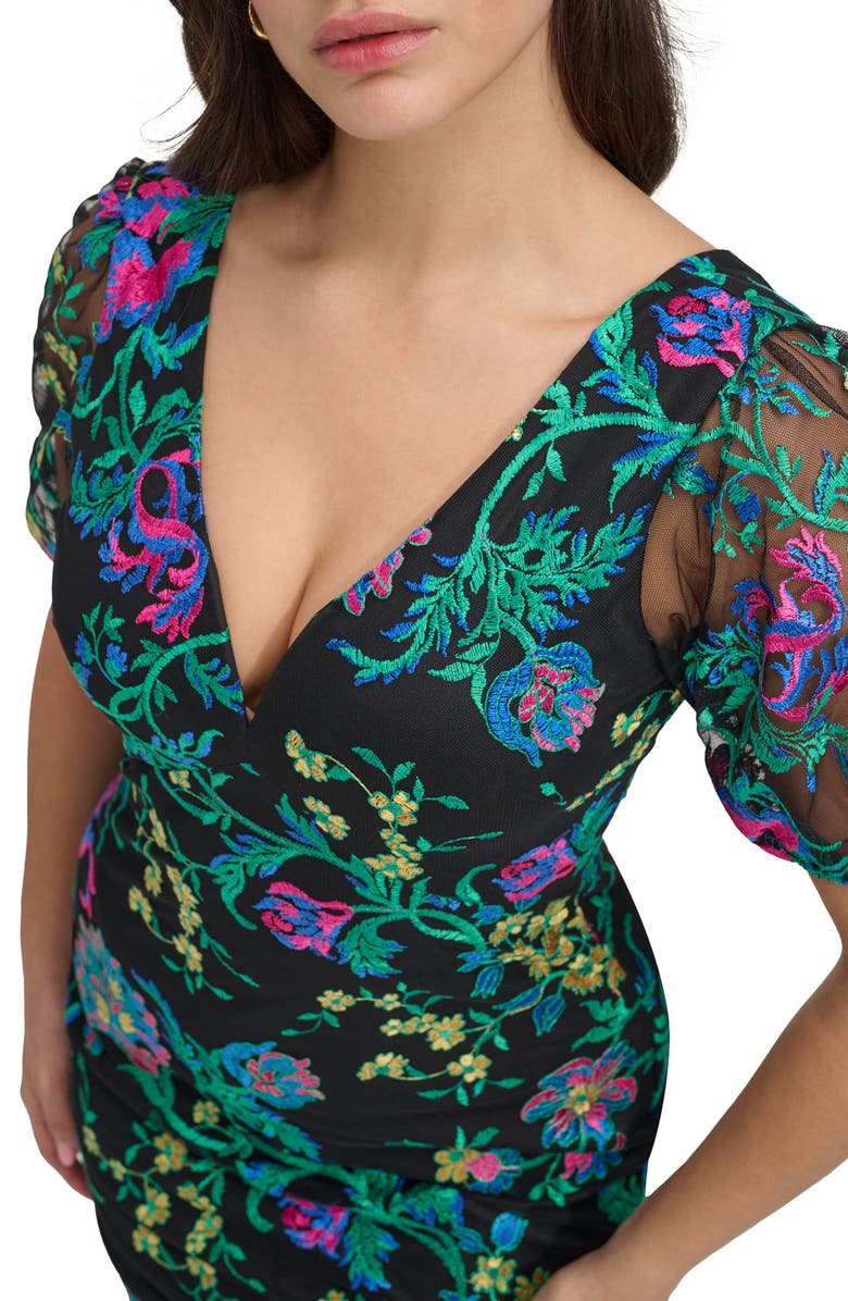 Siena Floral Embroidered Mesh Minidress, Alternate, color, Black Multi