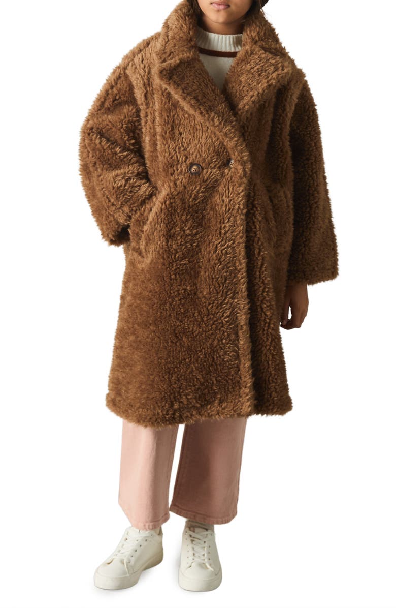 Reiss Kids' Darla Faux Fur Coat, Alternate, color, Brown