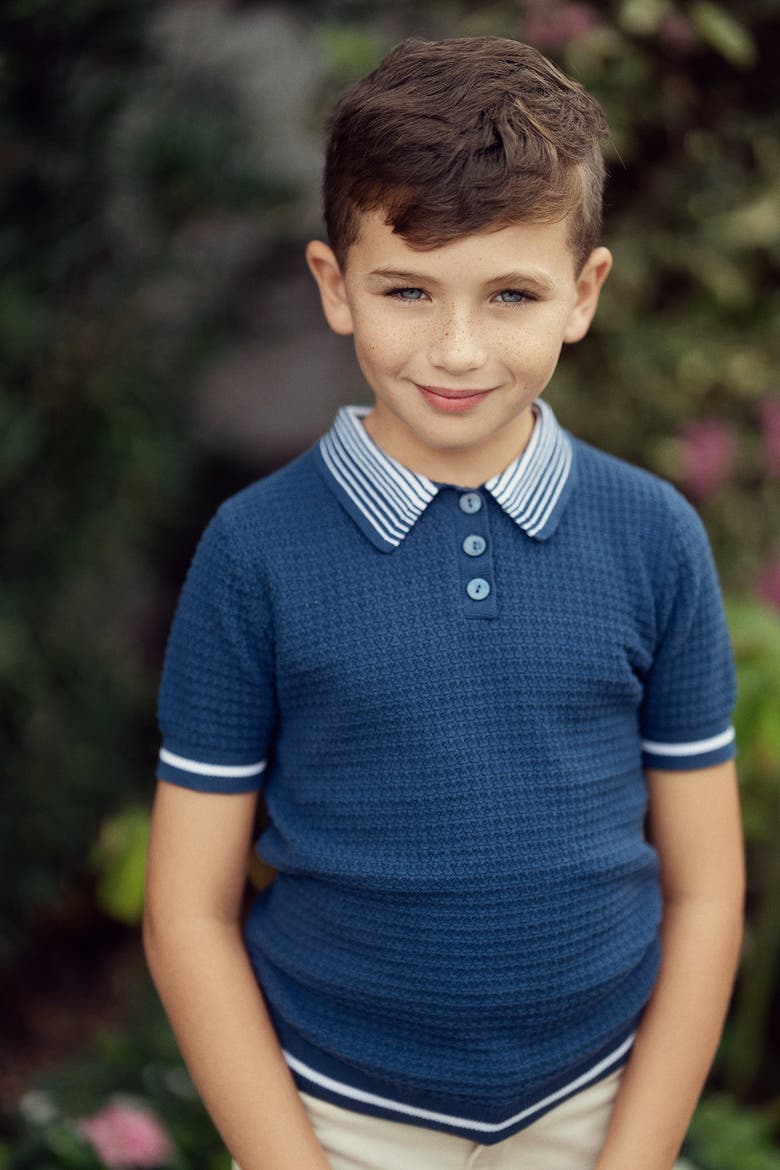 Kids' Short-Sleeve Structure Knit Polo - Dark Almond/Mustard, 100% Cotton, Alternate, color, Dark Almond/Mustard