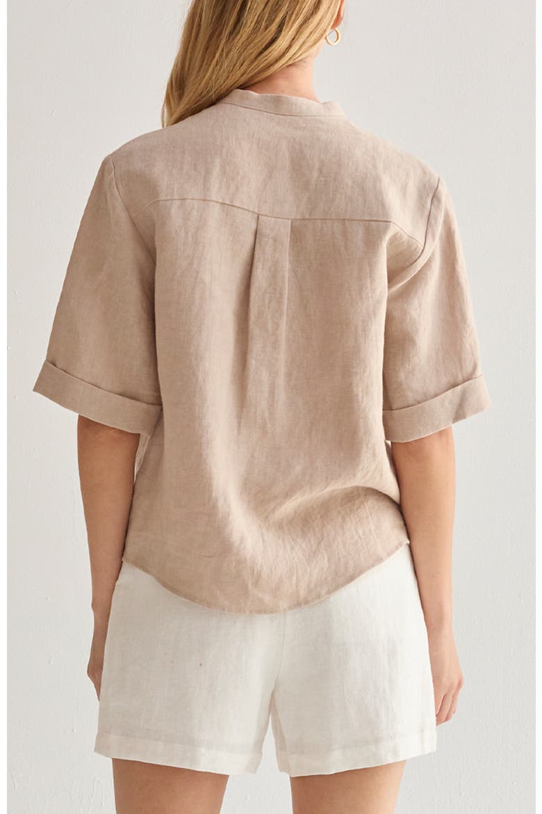 Mandarin Collar Button Up Linen Top, Alternate, color, Oatmeal