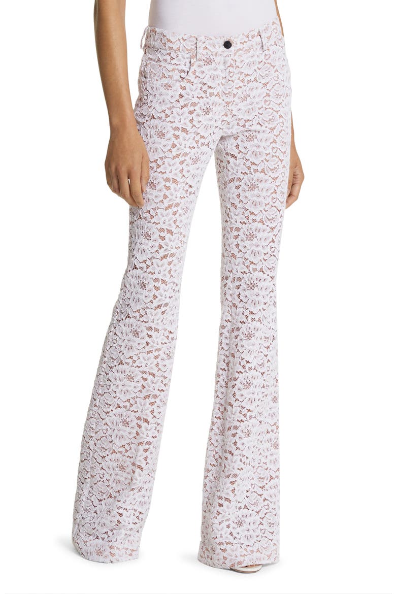 Floral Lace 5-Pocket Flare Leg Pants, Main, color, OPTIC WHITE
