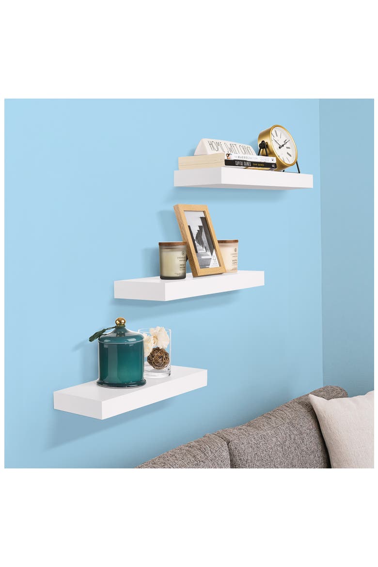 Set of 3 Floating Shelves, Alternate, color, WHITE