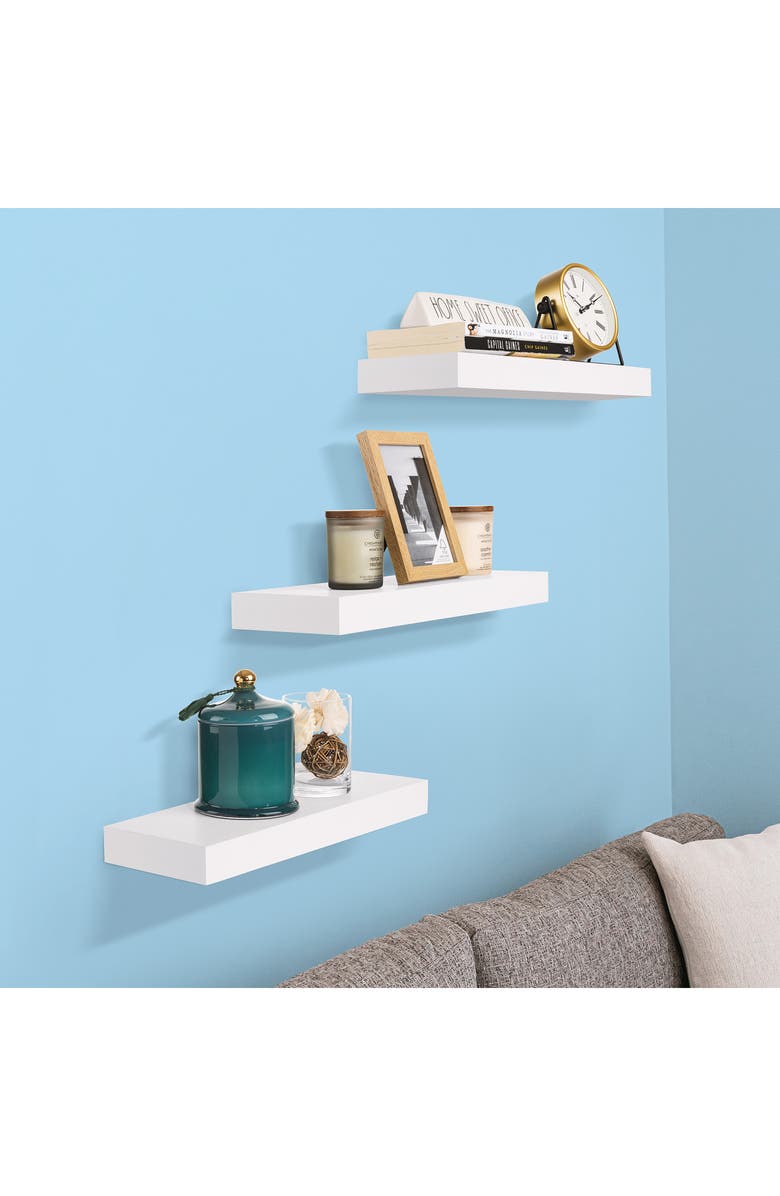 SORBUS Set of 3 Floating Shelves, Alternate, color, White