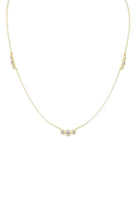 Bezel Trio Station Lab Diamond Necklace in 14K