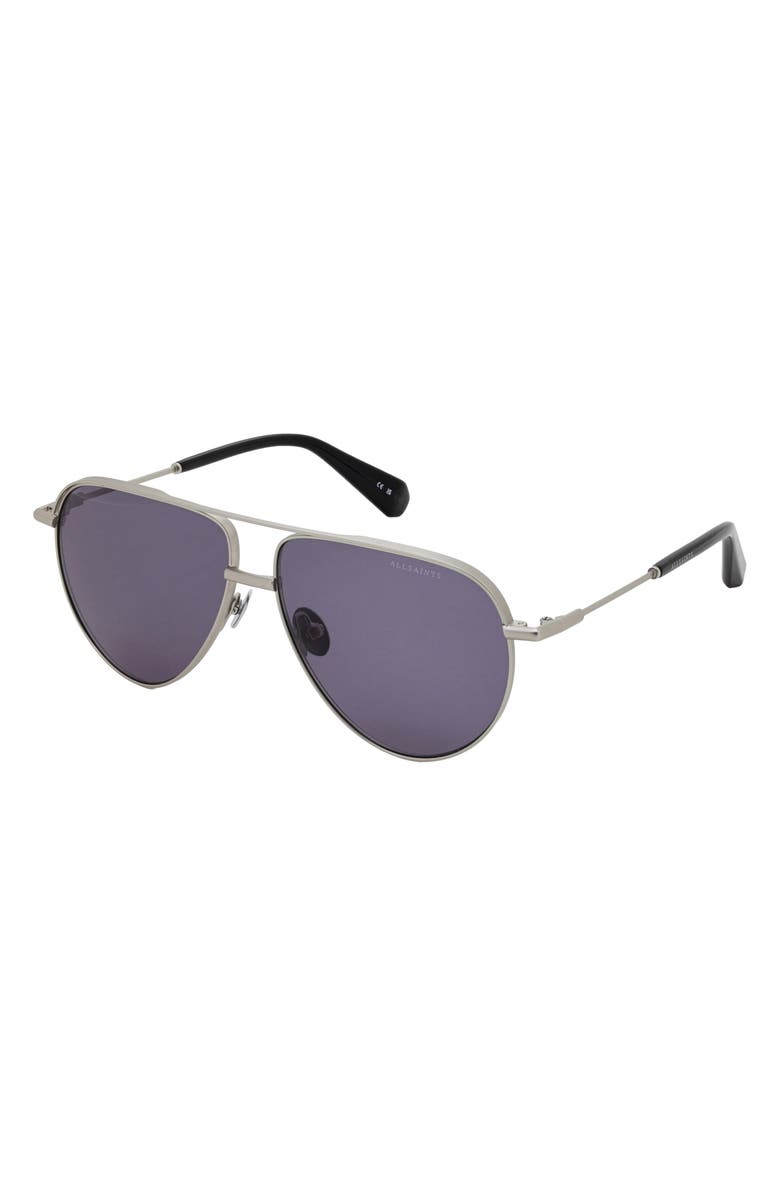 AllSaints Murphy 58mm Aviator Sunglasses, Alternate, color, Silver