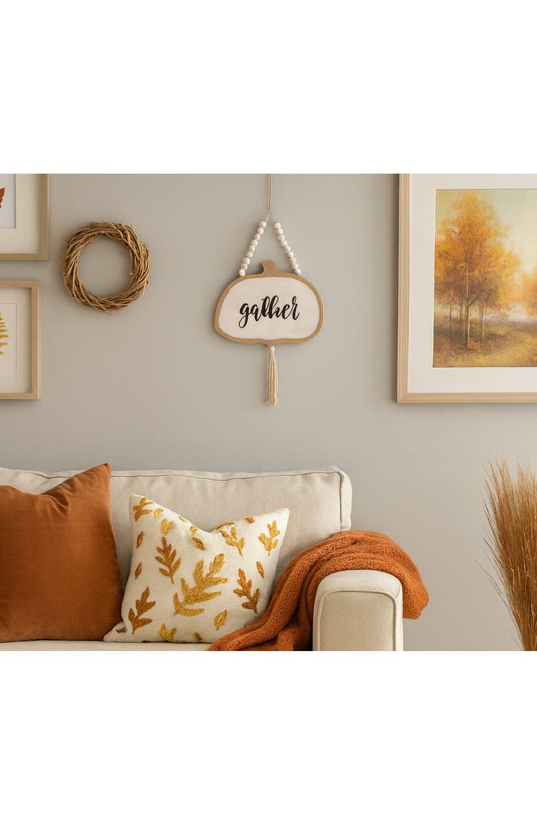 Transpac Wood Multicolor Autumn Gather Pumpkin Decor with Beaded Loop, Alternate, color, Multi