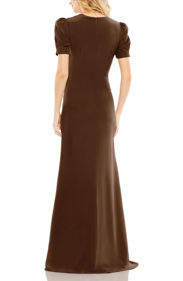 Mac Duggal Plunge Neck Puff Sleeve Cut Out Gown, Alternate, color, Espresso