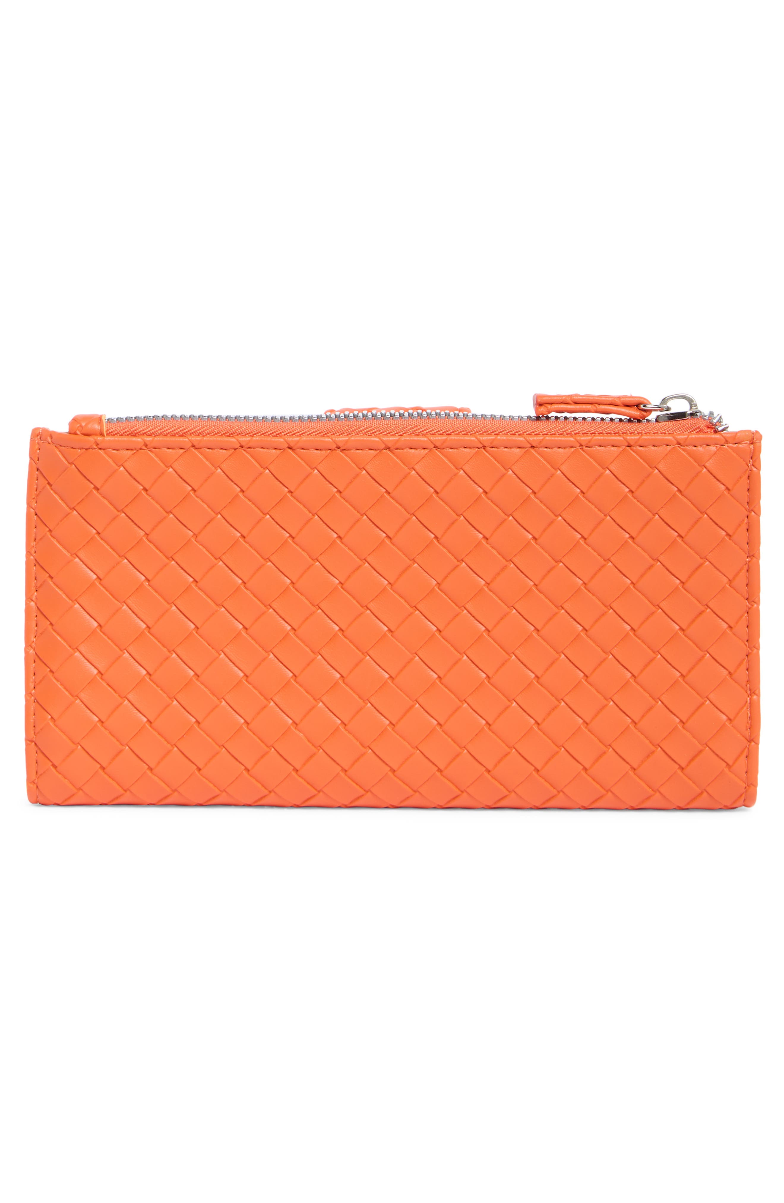 Lottie Woven Faux Leather Clutch, Alternate, color, HOT ORANGE