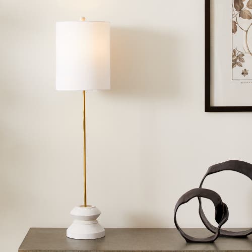 Napa Home & Garden 34.5" Kaiden 25w Whitewash Modern Premium Tall Geometric Lamp W/ Fabric Shade In White