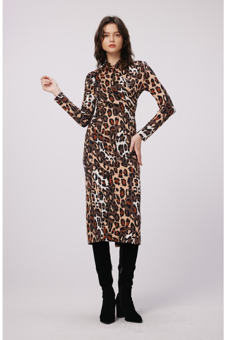 Barlow Leopard Print Long Sleeve Wrap Front Dress, Alternate, color, JUNGLE CAT SM