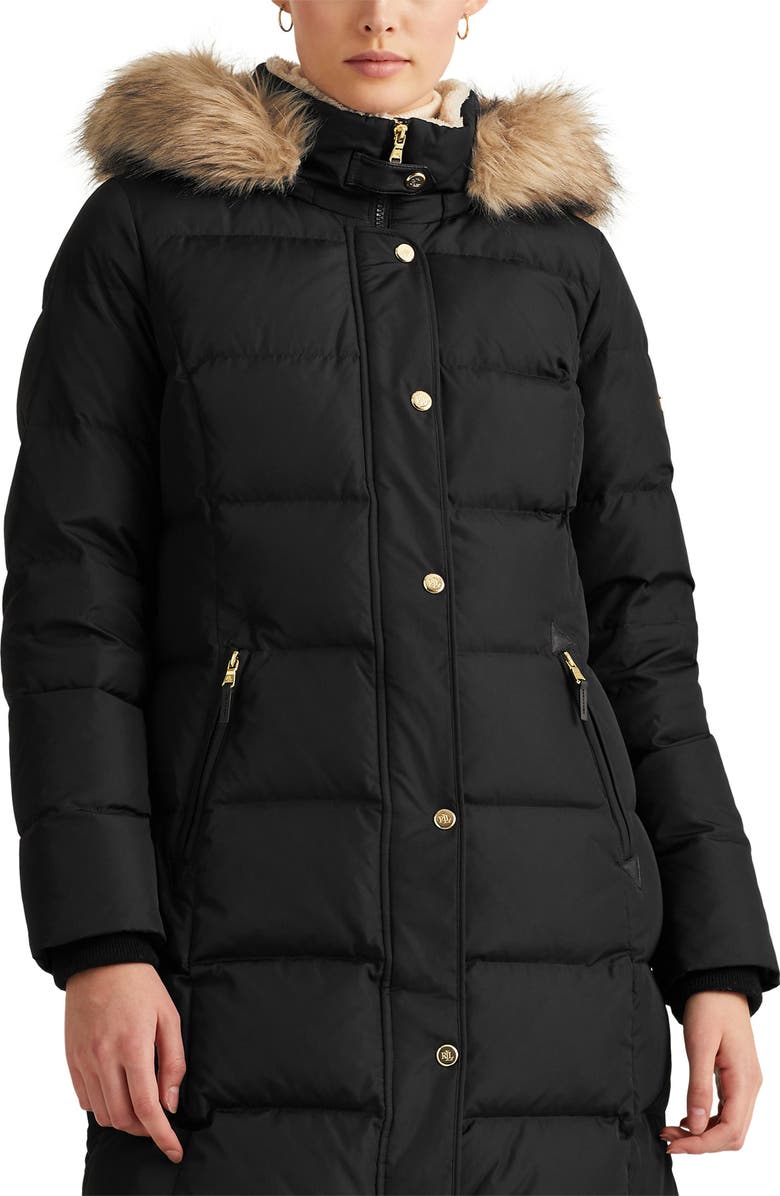 Lauren Ralph Lauren Faux Fur Trim Down Puffer Coat, Alternate, color,