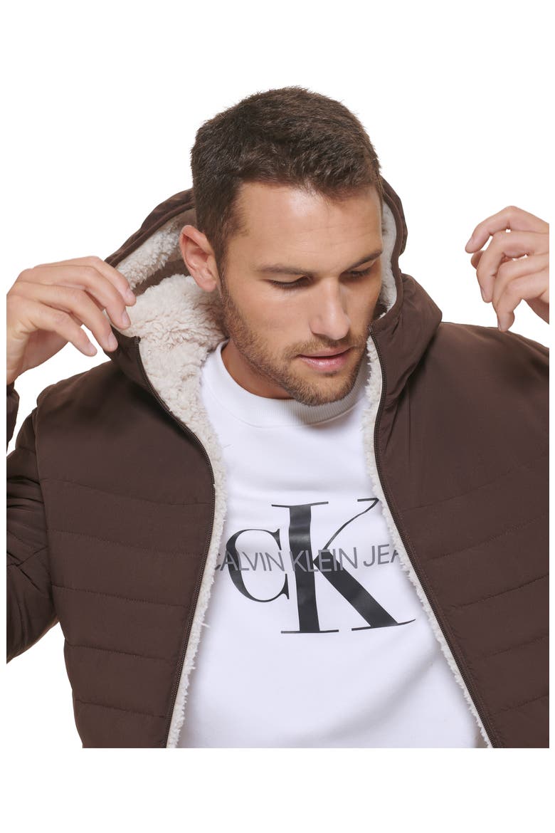 Faux Shearling Lined Hooded Puffer Jacket, Alternate, color, BROWN