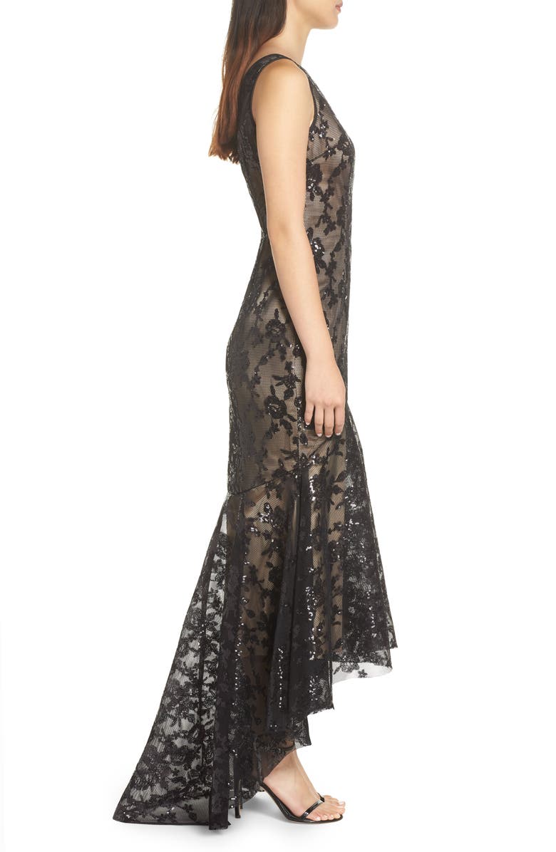 Eliza J Sequin & Lace High/Low Trumpet Gown, Alternate, color, 