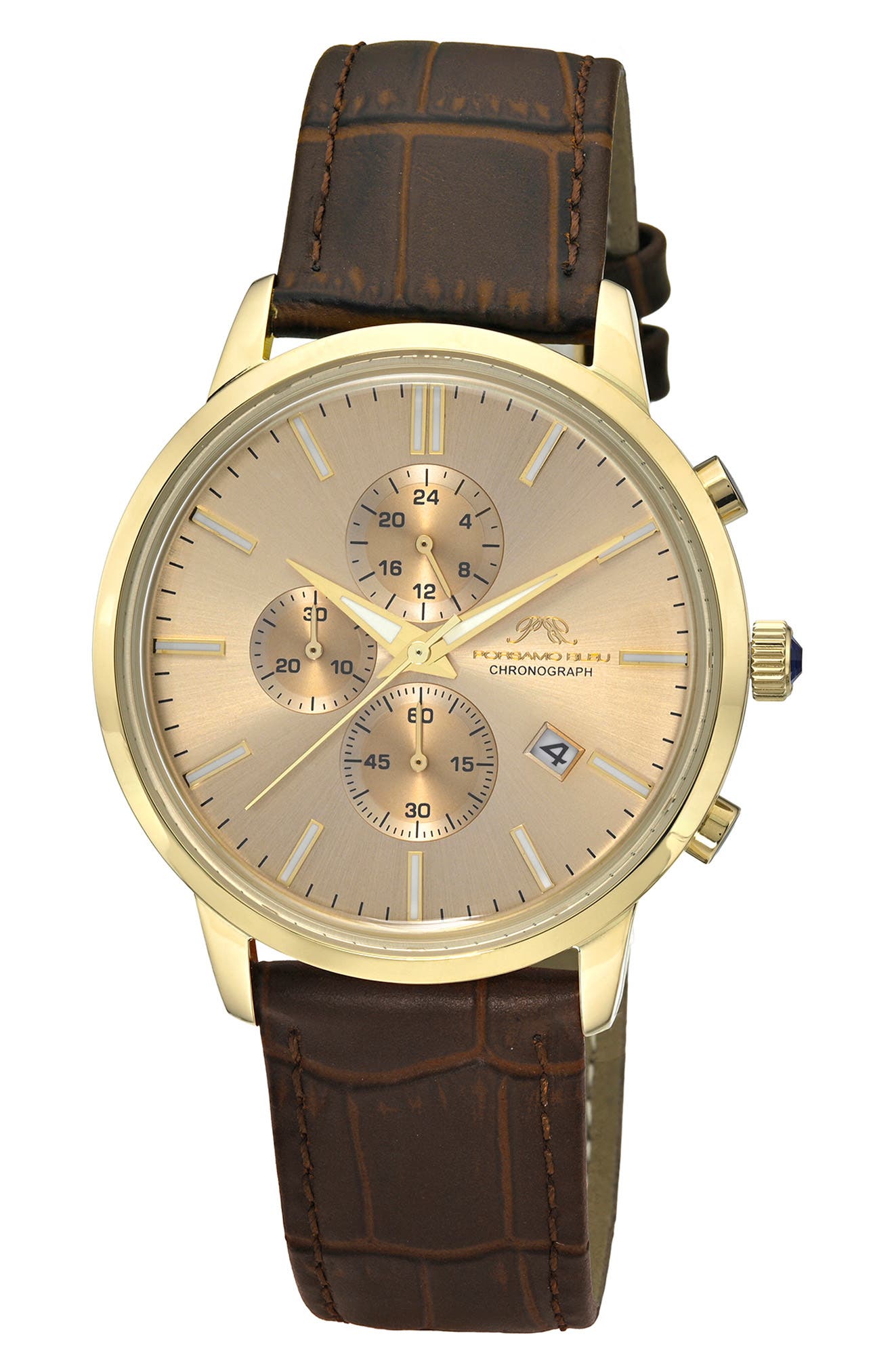 Porsamo Bleu Aura Leather Strap Chronograph Watch, 44mm In Gold Brown