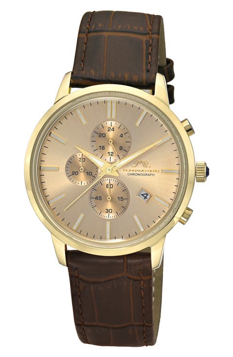 Aura Leather Strap Chronograph Watch, 44mm
