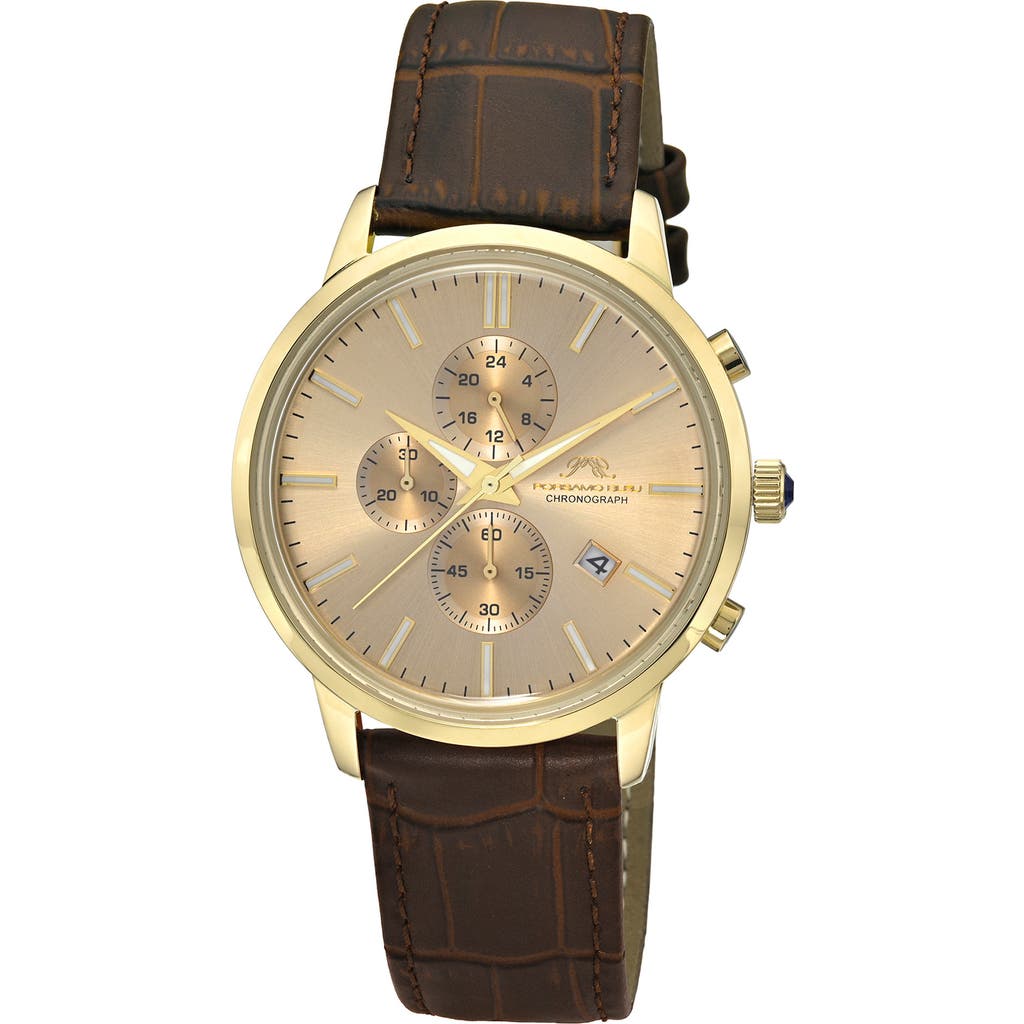 Porsamo Bleu Aura Leather Strap Chronograph Watch, 44mm In Gold Brown
