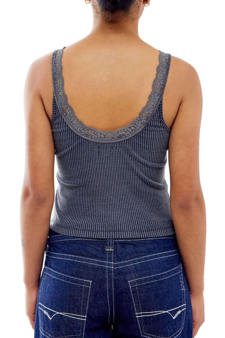 Lace Trim Rib Tank, Alternate, color, BLACK