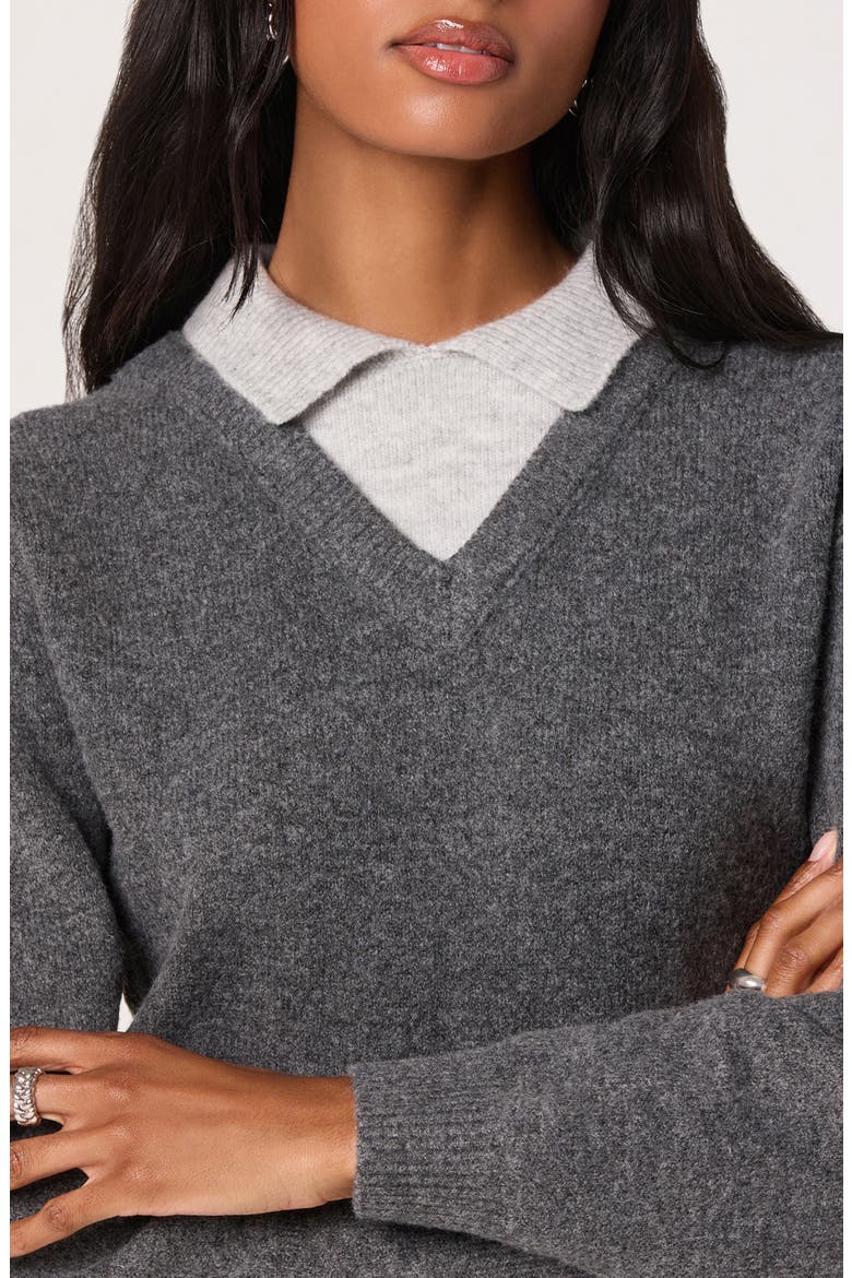 Contrast Collar Sweater, Alternate, color, GREY