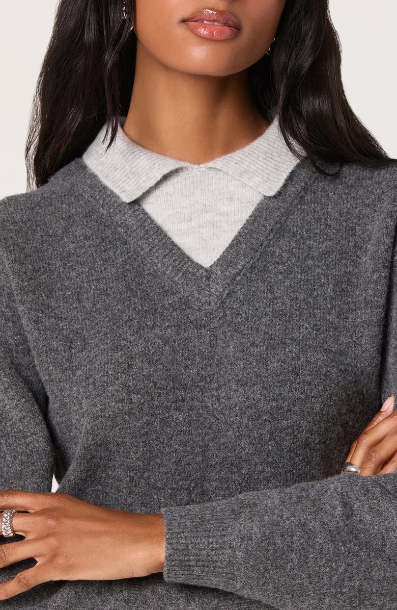 ASTR the Label Contrast Collar Sweater, Alternate, color, Grey