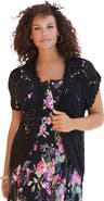 Roaman's Plus Size Scallop Trim Crochet Cardigan Sweater