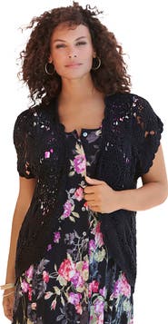 Roaman's Scallop Trim Crochet Cardigan Sweater