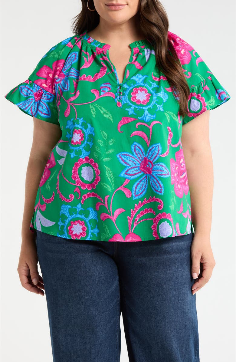 SUGARLIPS Cabina Floral Macy Ruffle Top, Main, color, Blue Pink Multi