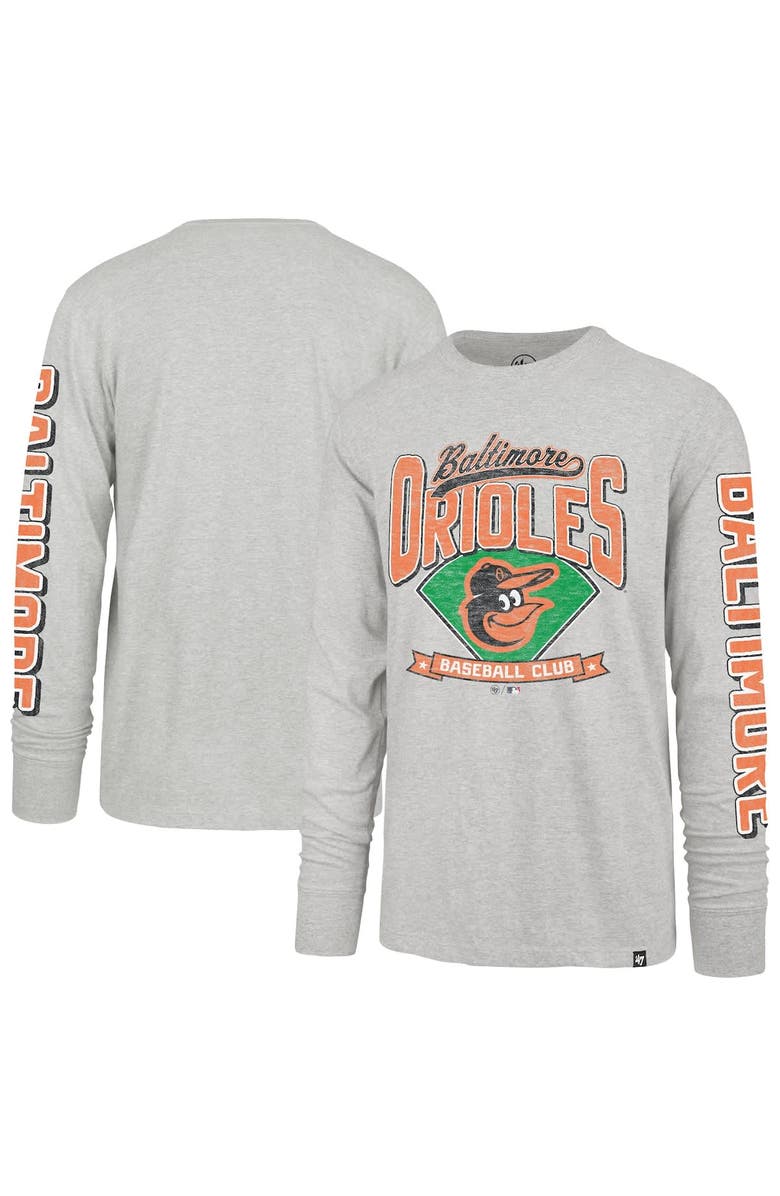 '47 Men's '47  Gray Baltimore Orioles Big & Tall Distressed Franklin Long Sleeve T-Shirt, Main, color, Gray