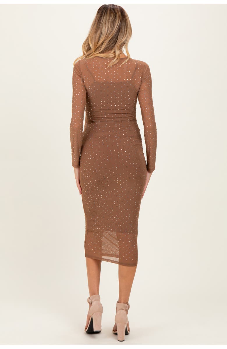 PinkBlush Rhinestone Mesh Long Sleeve Midi Dress, Alternate, color, Mocha
