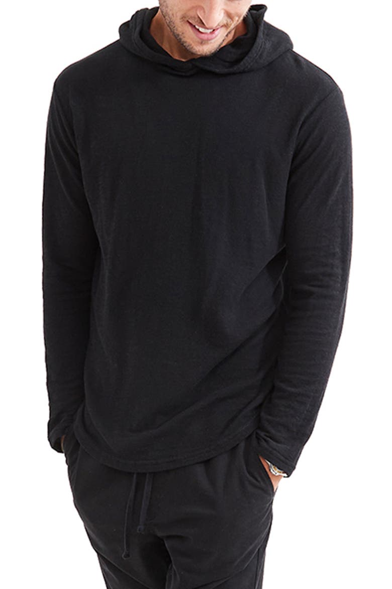 Double Layer Scallop Hoodie, Main, color, BLACK