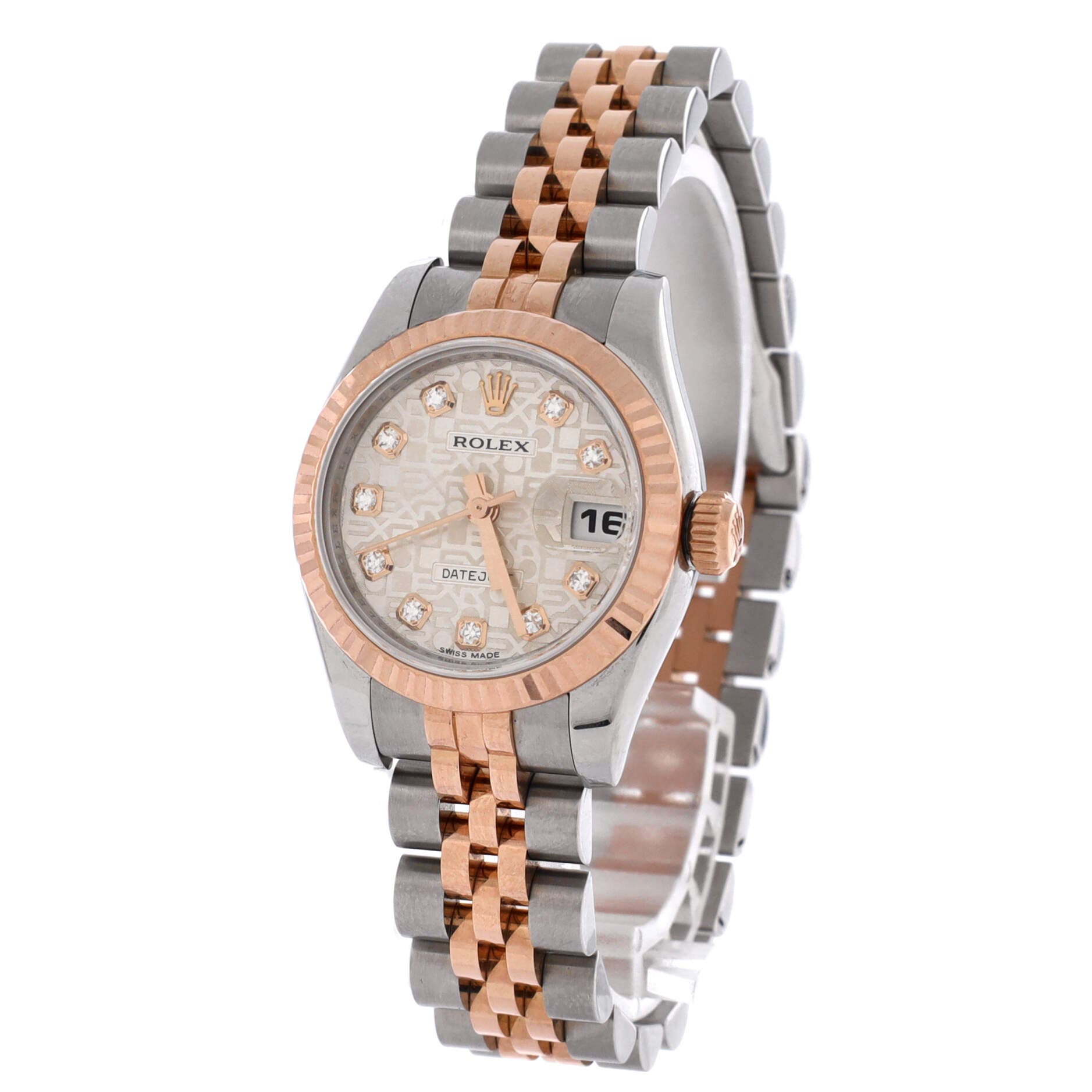 Oyster Perpetual Datejust Automatic Watch Stainless Steel and Rose Gold with Diamond Markers 26, Alternate, color, Metallic Gold