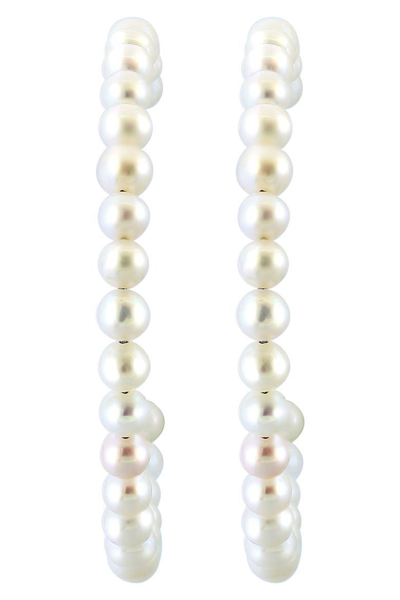 Sterling Silver 4mm Freshwater Pearl Hoop Earrings, Alternate, color, WHITE
