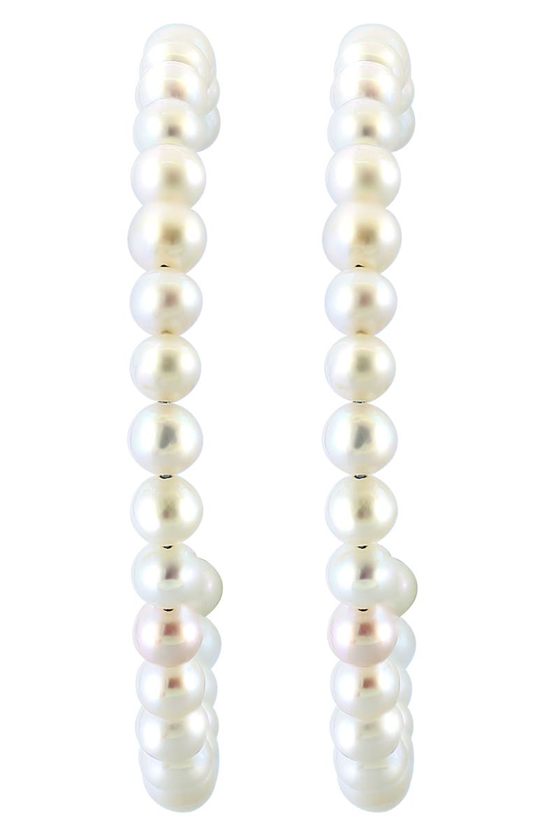 EFFY Sterling Silver 4mm Freshwater Pearl Hoop Earrings, Alternate, color, White