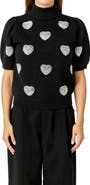 English Factory Heart Embellished Puff Sleeve Sweater
