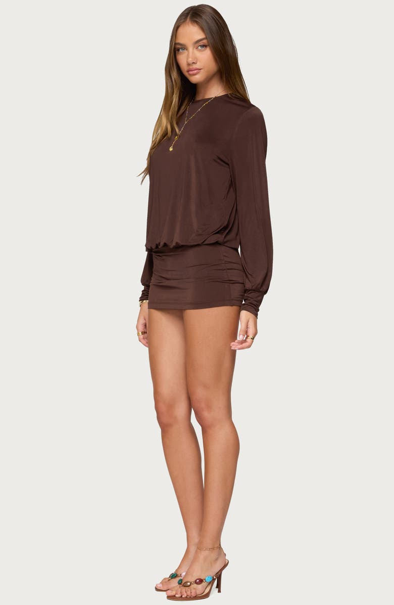 EDIKTED Guilia Cutout Back Long Sleeve Minidress, Alternate, color, Dark-Brown