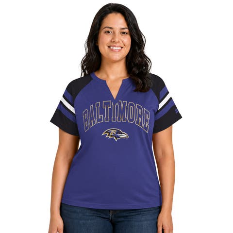 Women's Starter Purple Baltimore Ravens Plus Size Game On Notch Neck Raglan T-Shirt