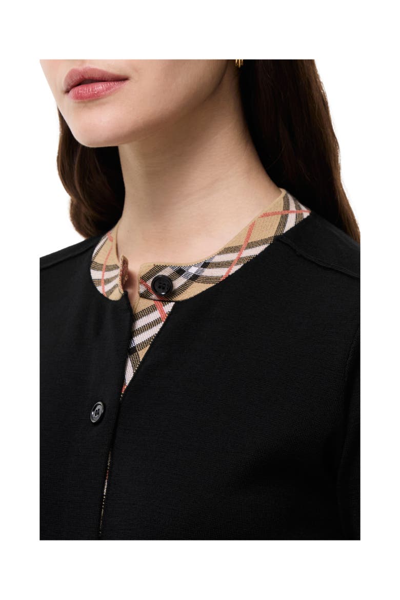 Check Trim Wool Cardigan, Alternate, color, Black