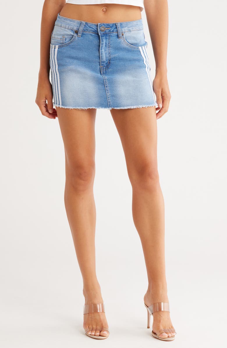 FLYING ANGEL Stripe Denim Miniskirt, Main, color, Medium Light Wash