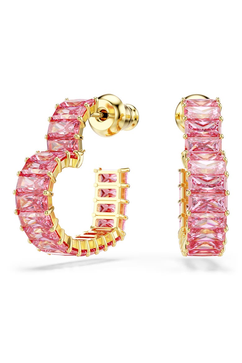 Matrix Crystal Heart Hoop Earrings, Main, color, PINK