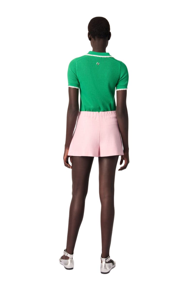 Pointelle knit crochet polo