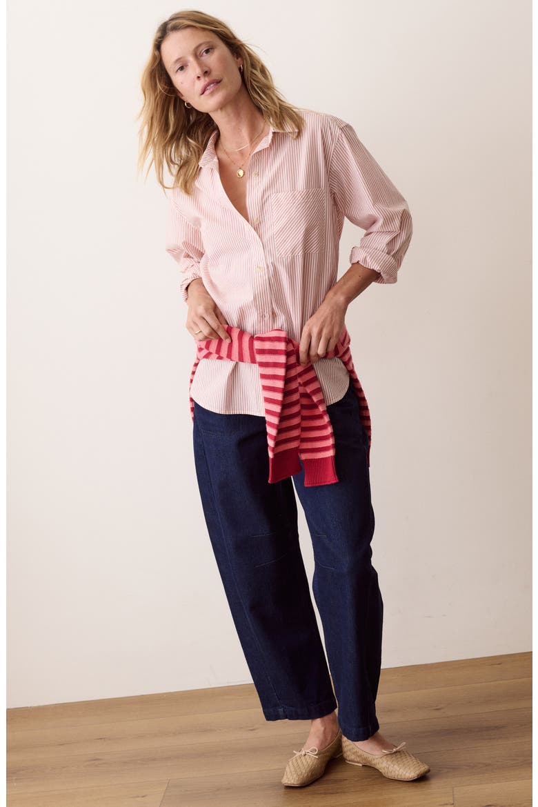 Jane Relaxed Pinstripe Pima Cotton Shirt, Alternate, color, CRIMSON PINSTRIPE