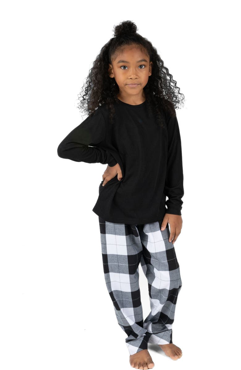 Leveret Kids Flannel Printed Holiday Pajama Set, Main, color, Plaid Black & White