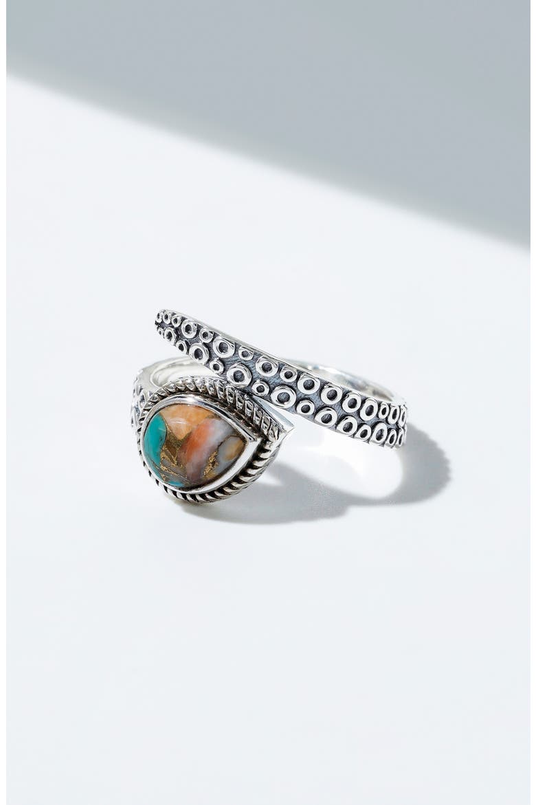Pear Turquoise Bypass Ring, Alternate, color, ORANGE
