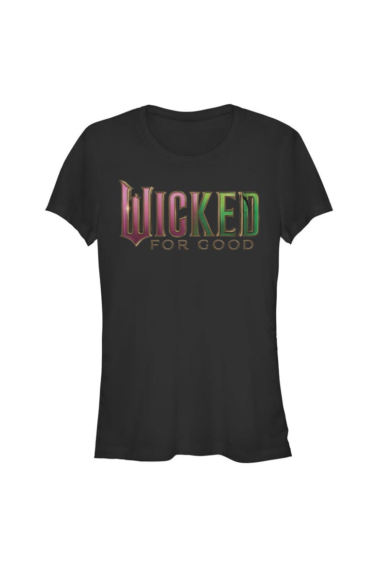 Junior's Wicked For Good Official Pink and Green Logo  Graphic T-Shirt, Main, color, Black