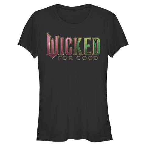 Junior's Wicked For Good Official Pink and Green Logo  Graphic T-Shirt